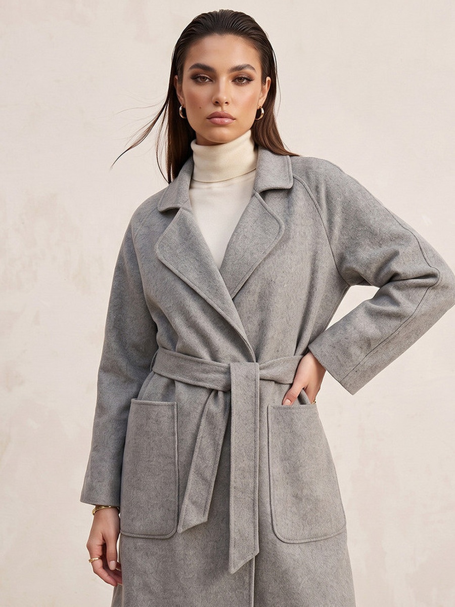Felt Coat with Tie-Up Belt