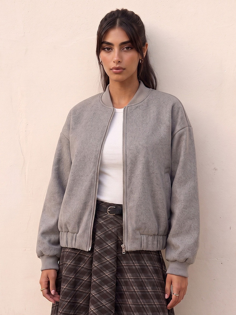 Melton Felt Regular Bomber Jacket with Zip Closure