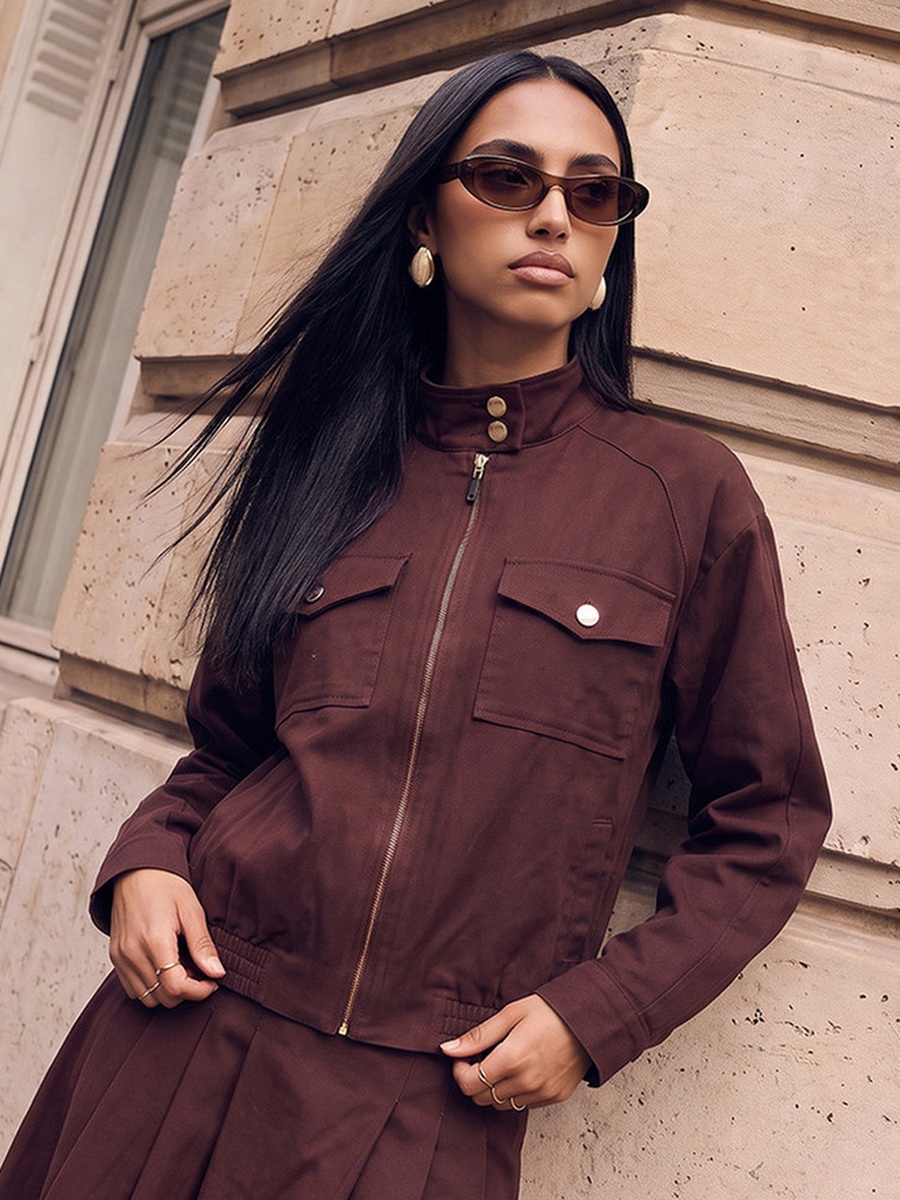 Cotton Regular Bomber Jacket with Flap Pockets