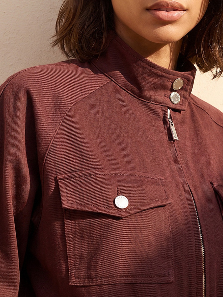 Cotton Regular Bomber Jacket with Flap Pockets