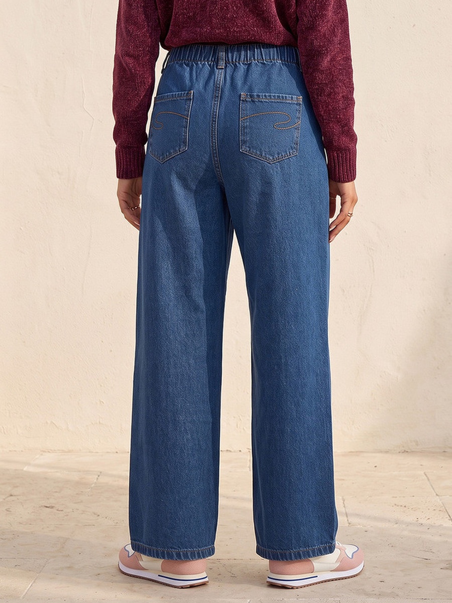 Straight Fit Cotton Trousers with Drawstring Waist