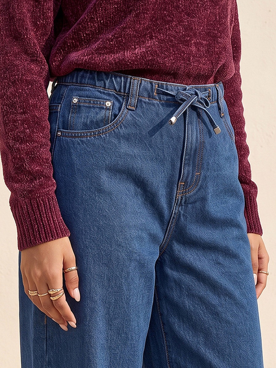 Straight Fit Cotton Trousers with Drawstring Waist