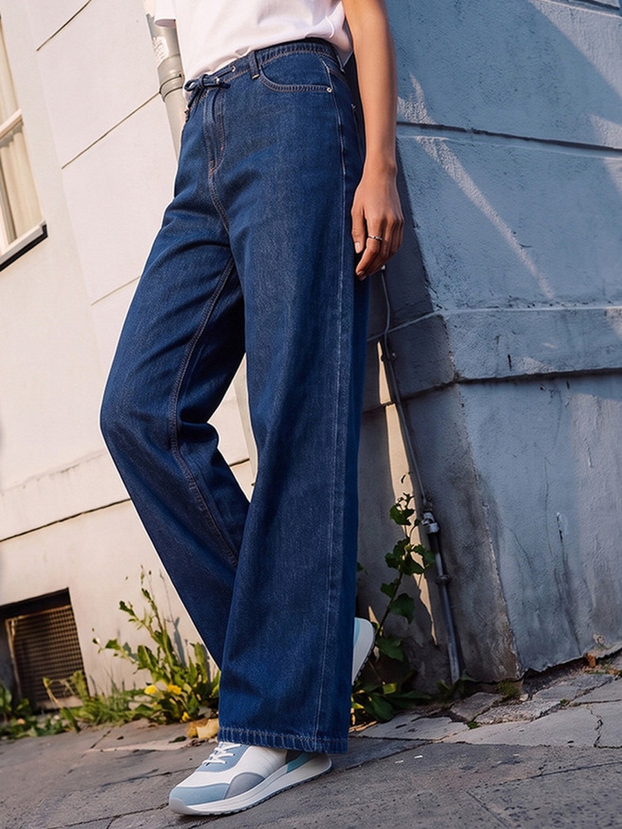 Straight Fit Cotton Trousers with Drawstring Waist