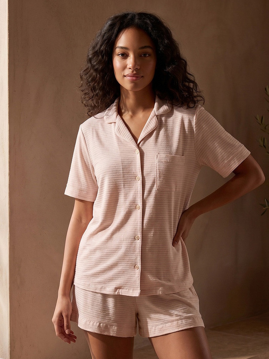 Striped Shirt and Shorts Set with Eye Mask