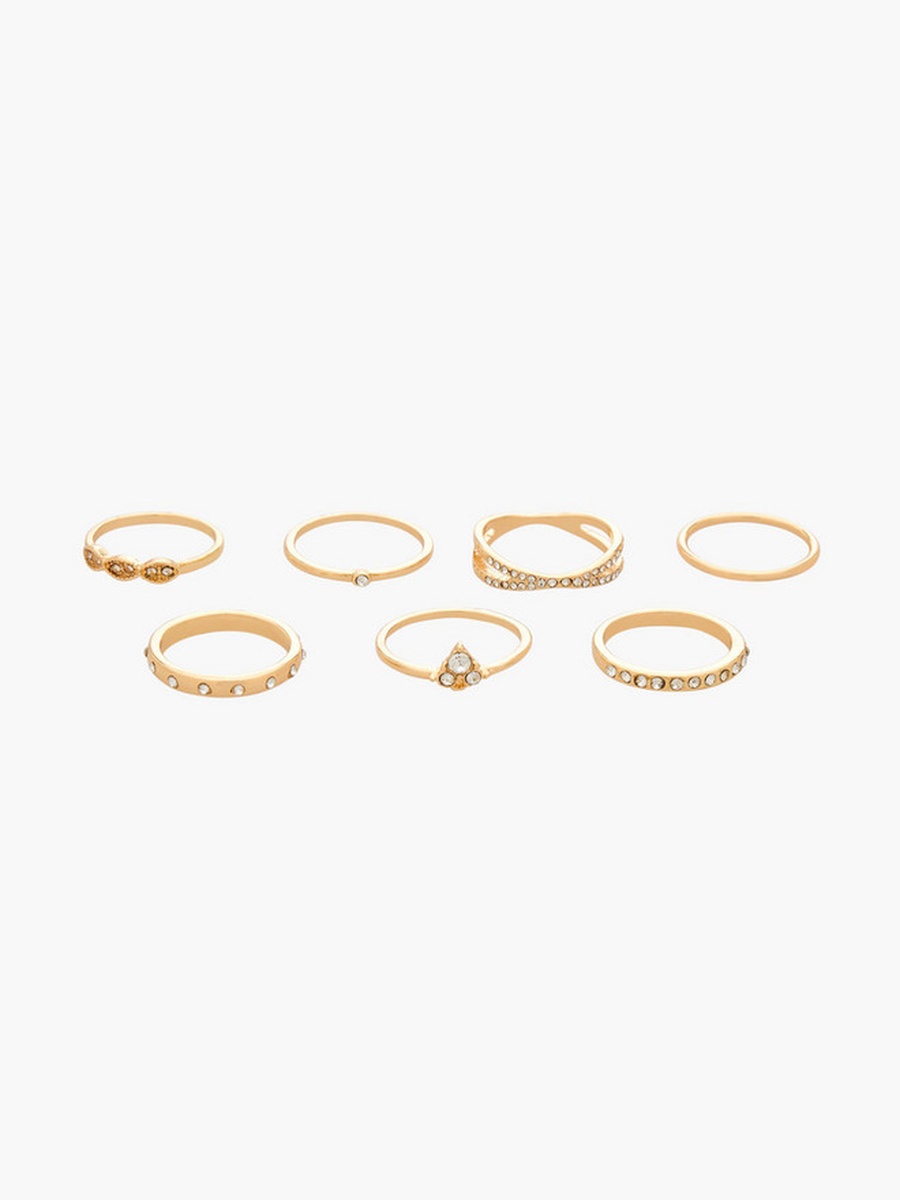 Set of 7 - Embellished Gold Tone Ring