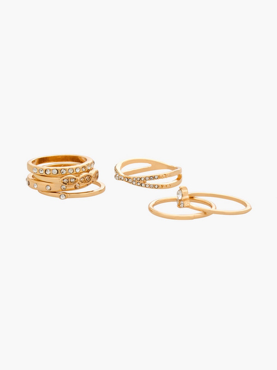 Set of 7 - Embellished Gold Tone Ring