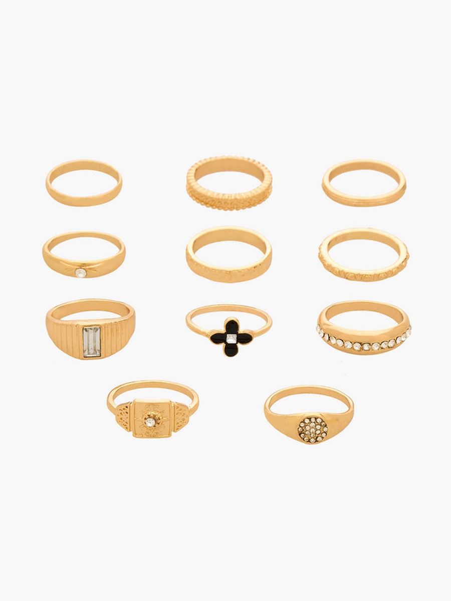 Pack of 11 Stackable Gold Tone Ring with Assorted Design