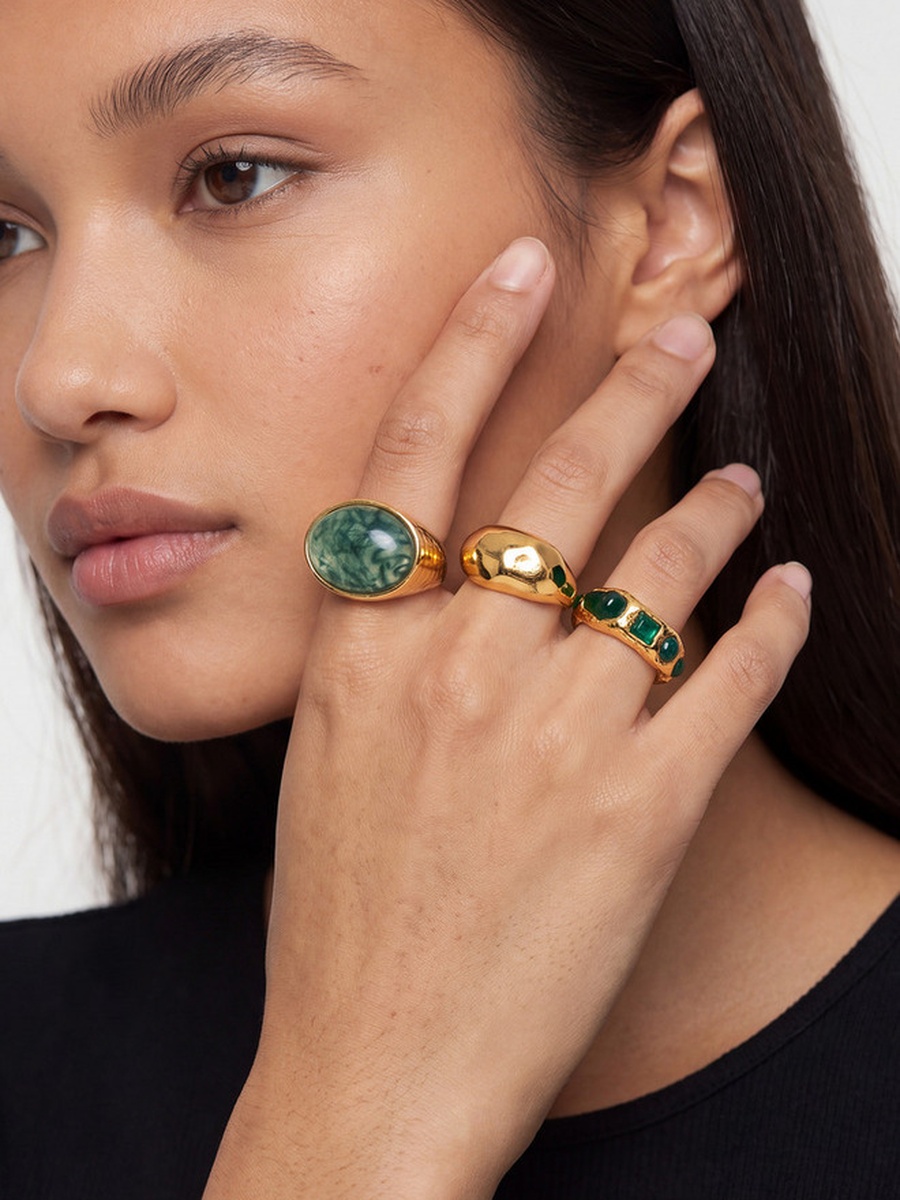 Pack of 3 Metal Ring with Stone Embellishment