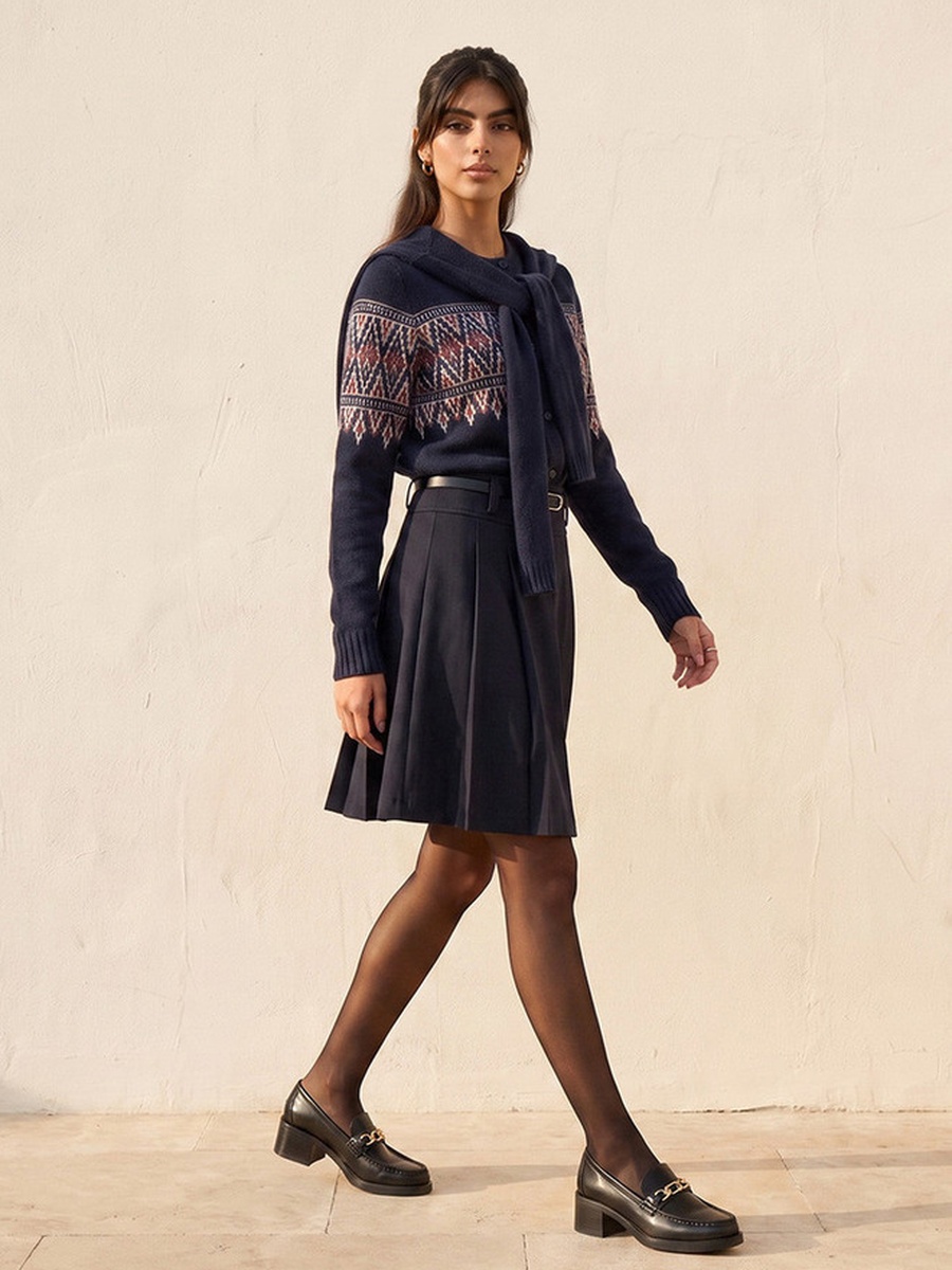 Pleated Skater Skirt with Belt