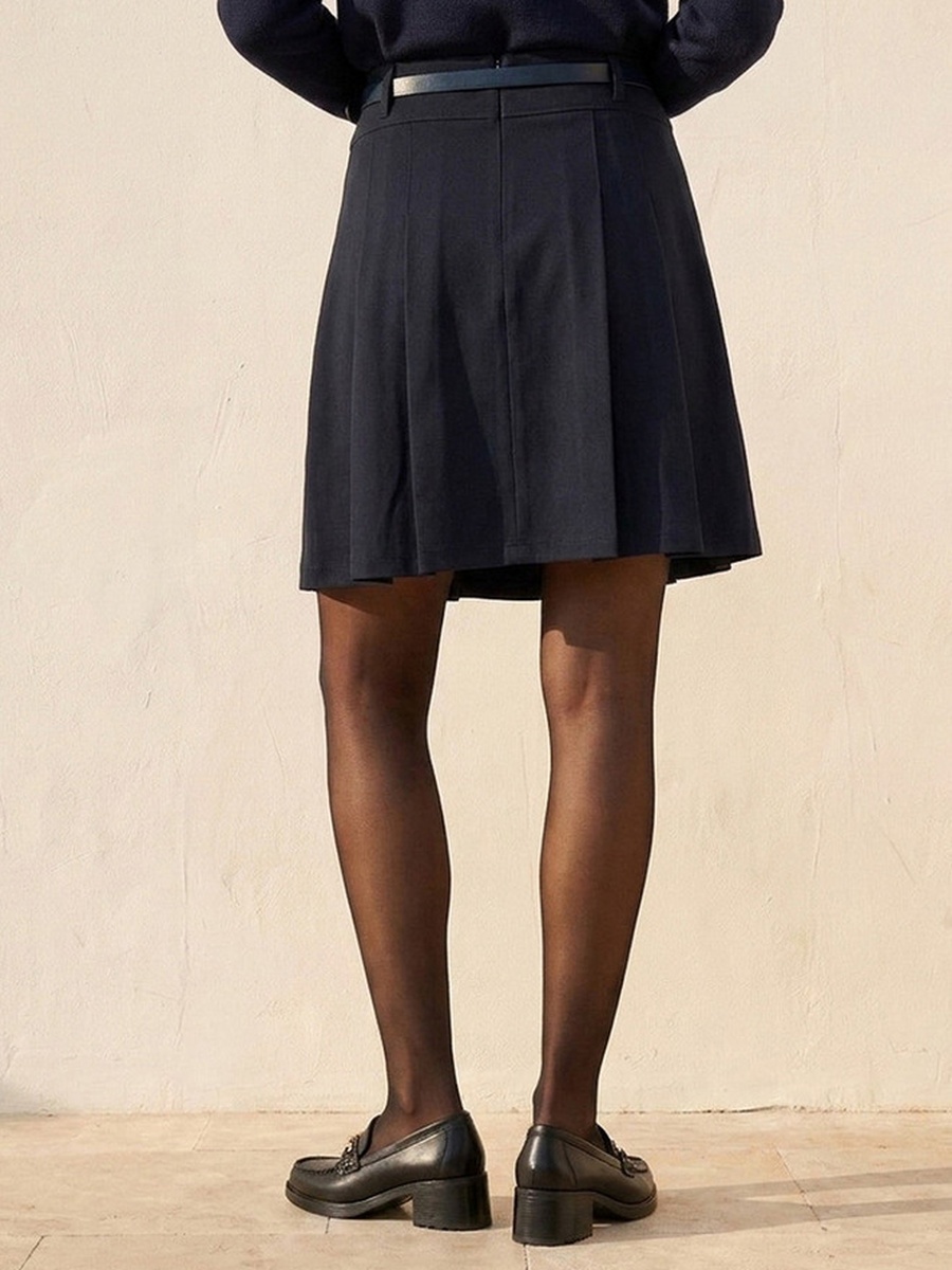Pleated Skater Skirt with Belt