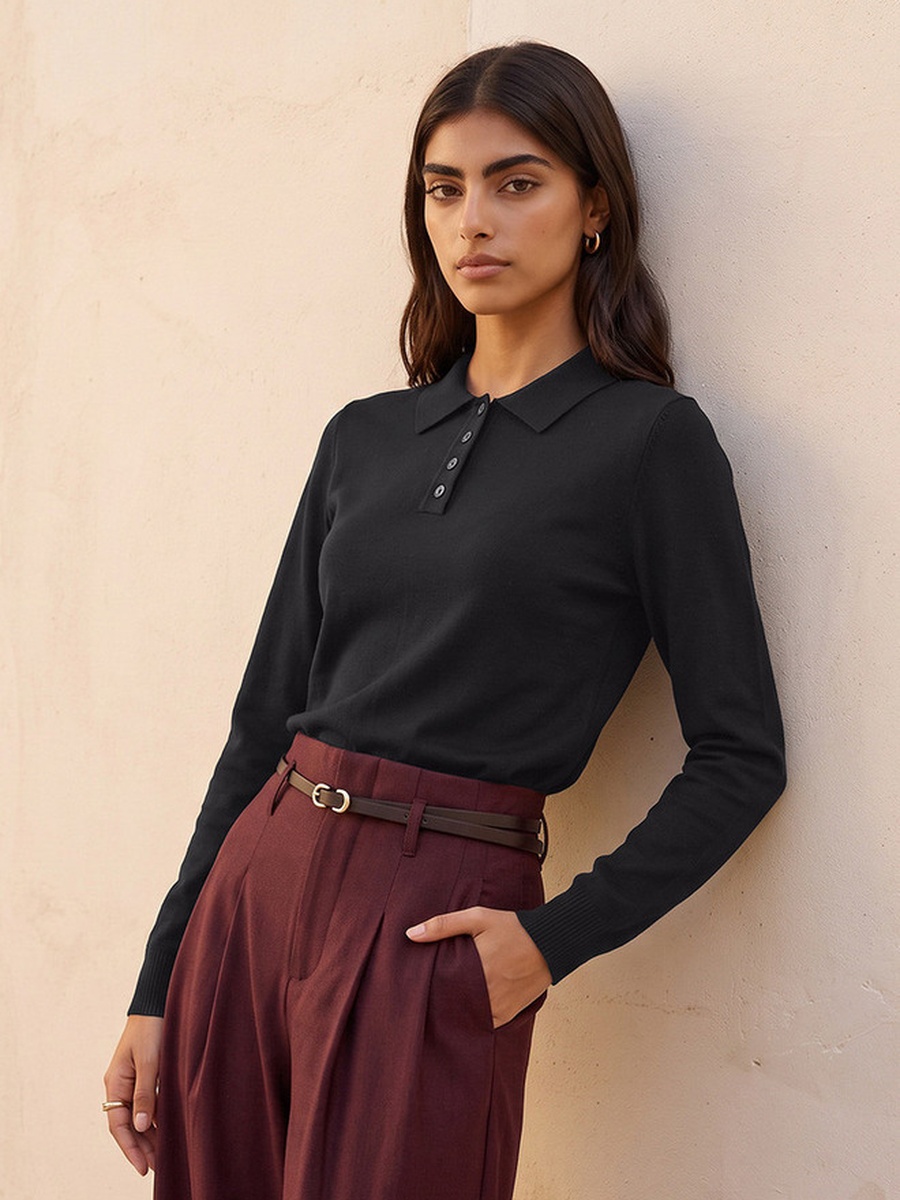 Polo Sweater with Ribbed Hem