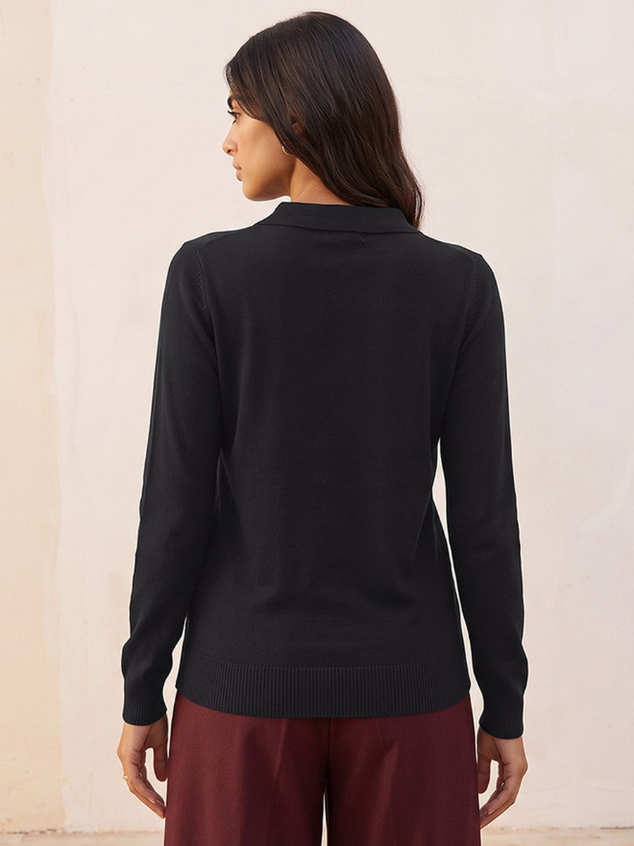 Polo Sweater with Ribbed Hem