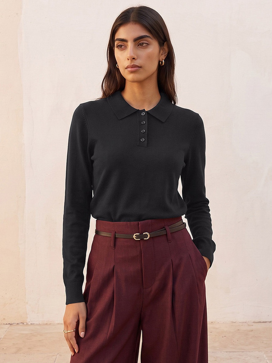 Polo Sweater with Ribbed Hem
