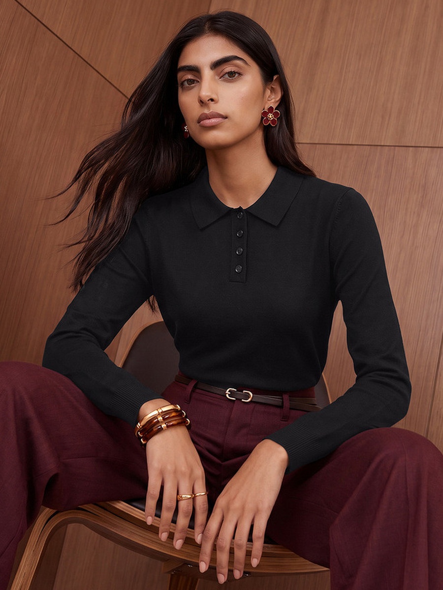 Polo Sweater with Ribbed Hem