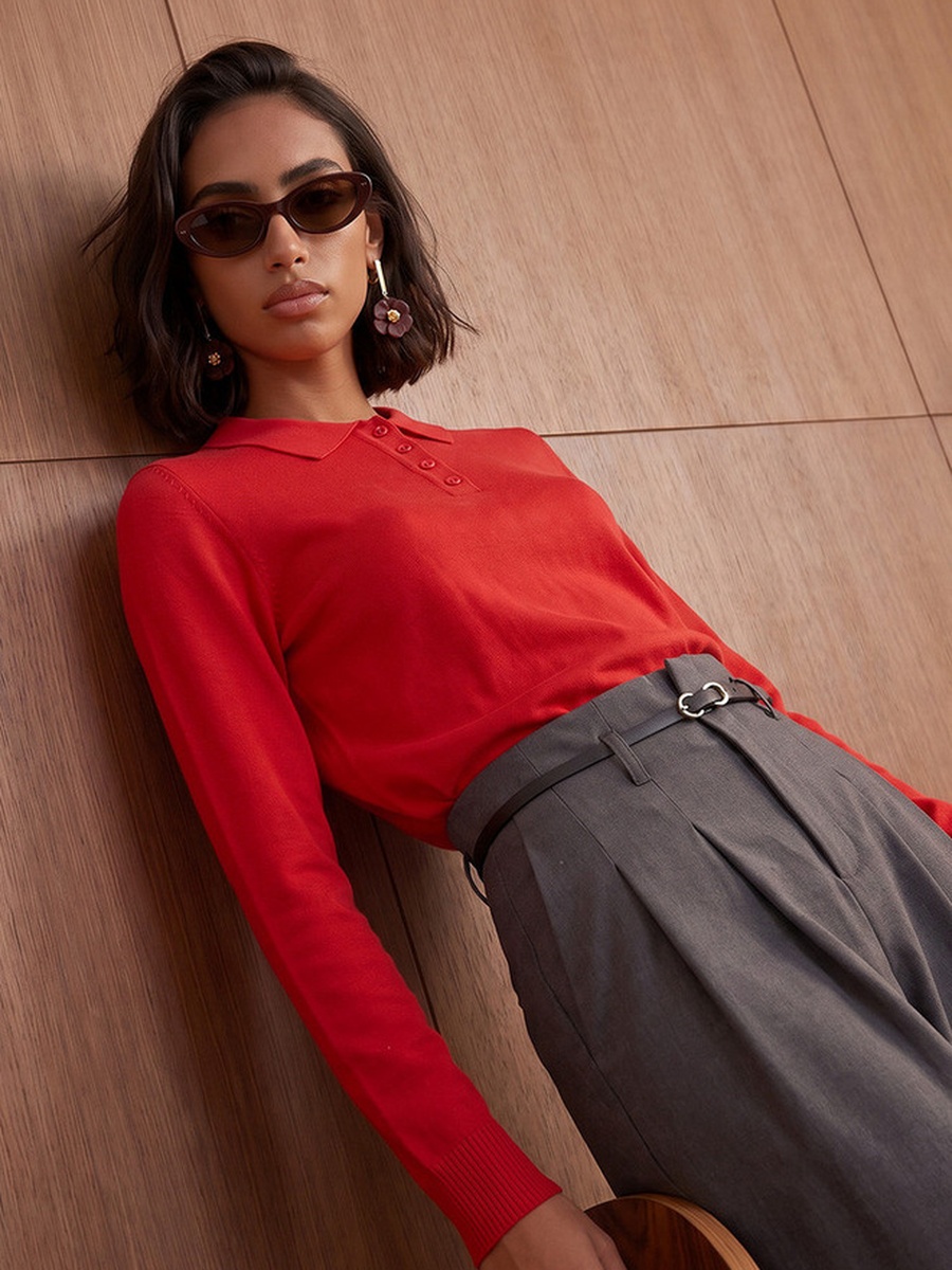 Polo Sweater with Ribbed Hem