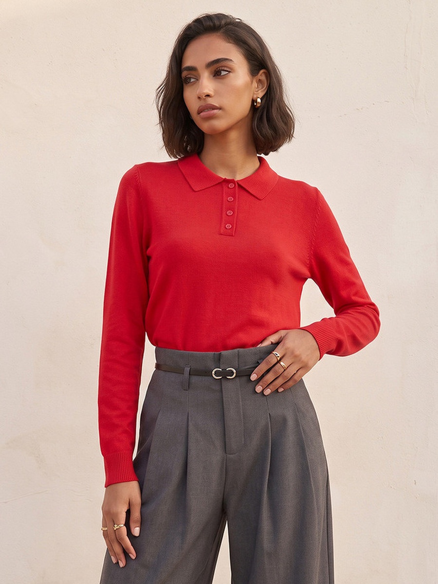 Polo Sweater with Ribbed Hem