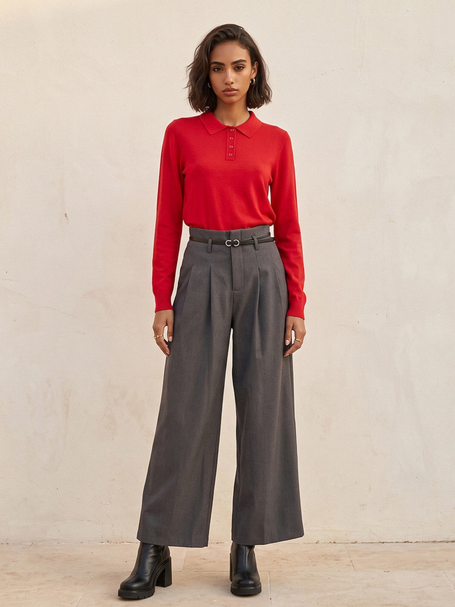 Polo Sweater with Ribbed Hem