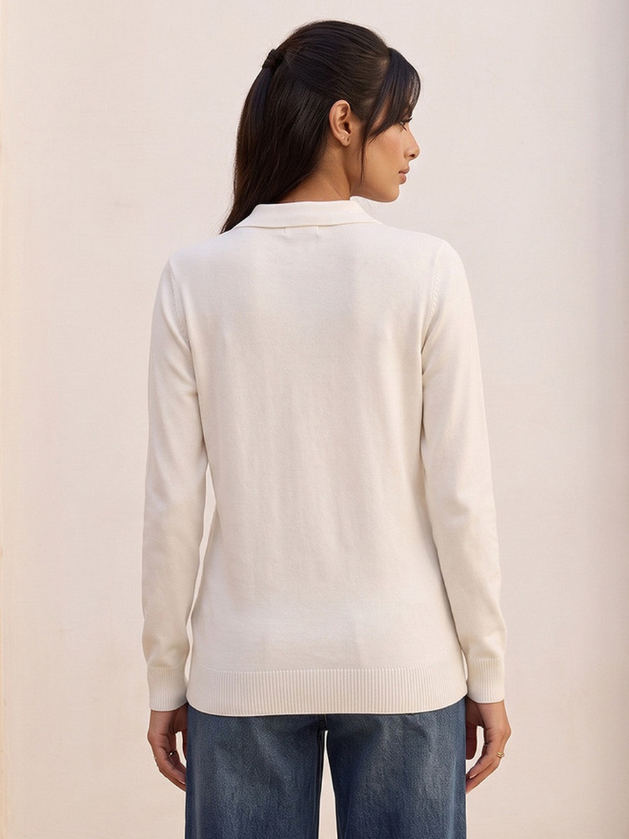 سويتر بياقة بولو وحافة مضلعة
