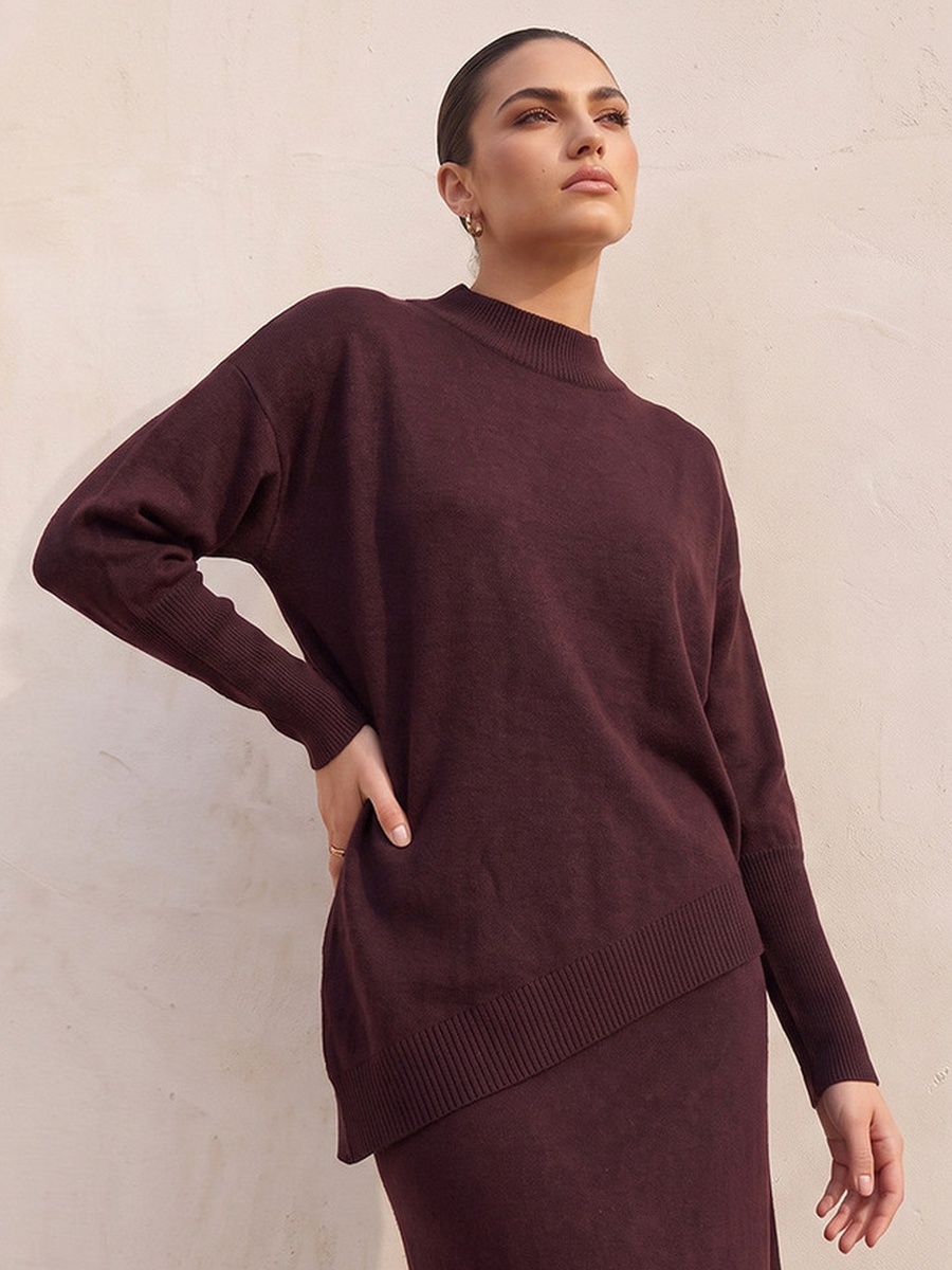 Relaxed Fit Textured Sweater with Asymmetric Hem