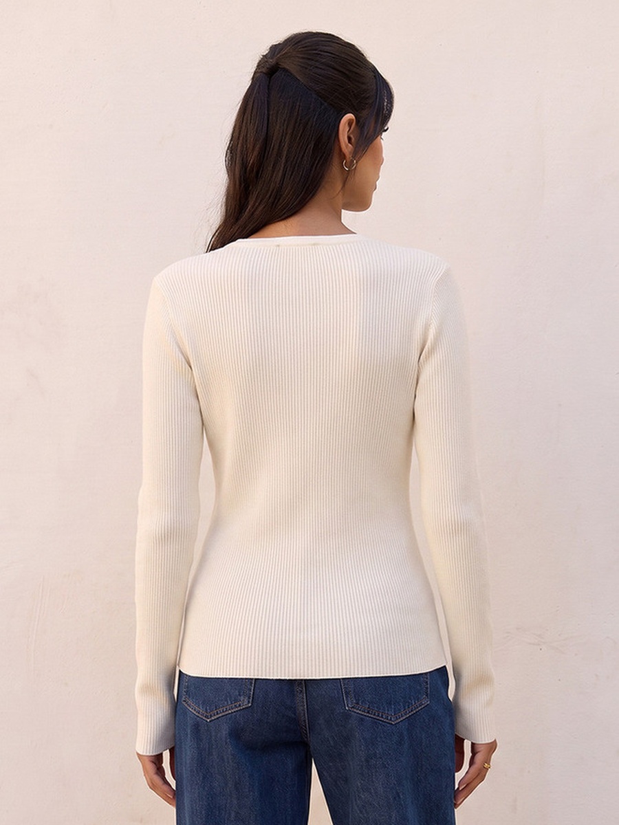 Regular Fit Ribbed Sweater with V Neck