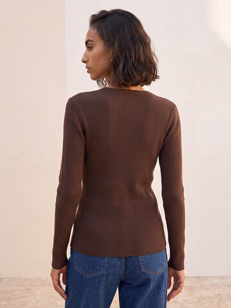Regular Fit Ribbed Sweater with V Neck