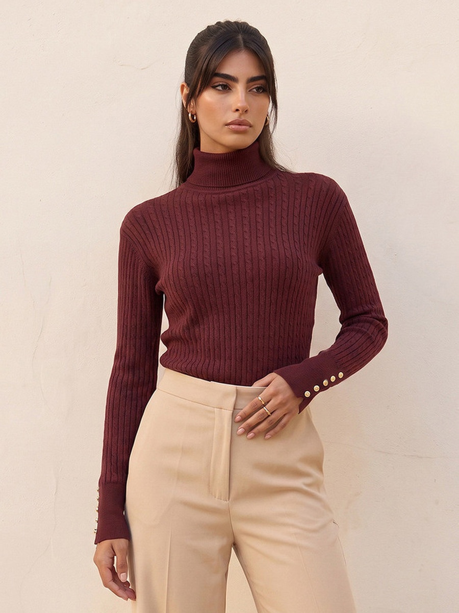 Regular Fit Cable Knit Sweater with Turtleneck