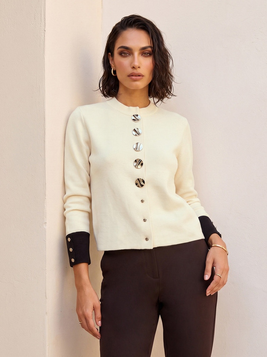 Textured Cardigan with High Neck