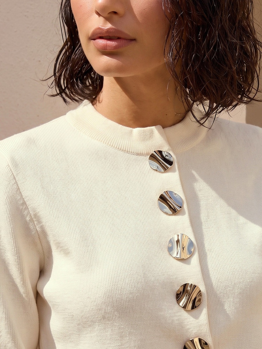 Textured Cardigan with High Neck