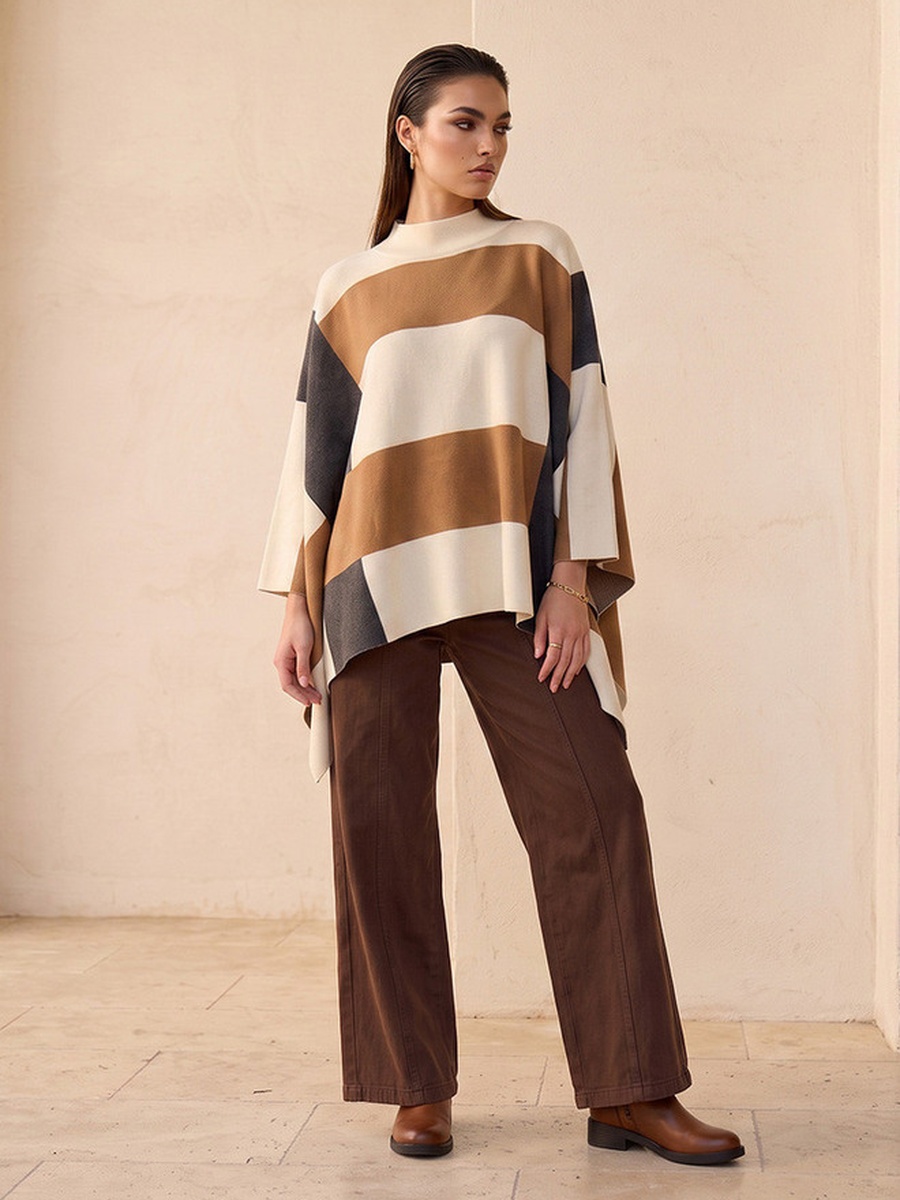 Panelled Poncho with High Neck