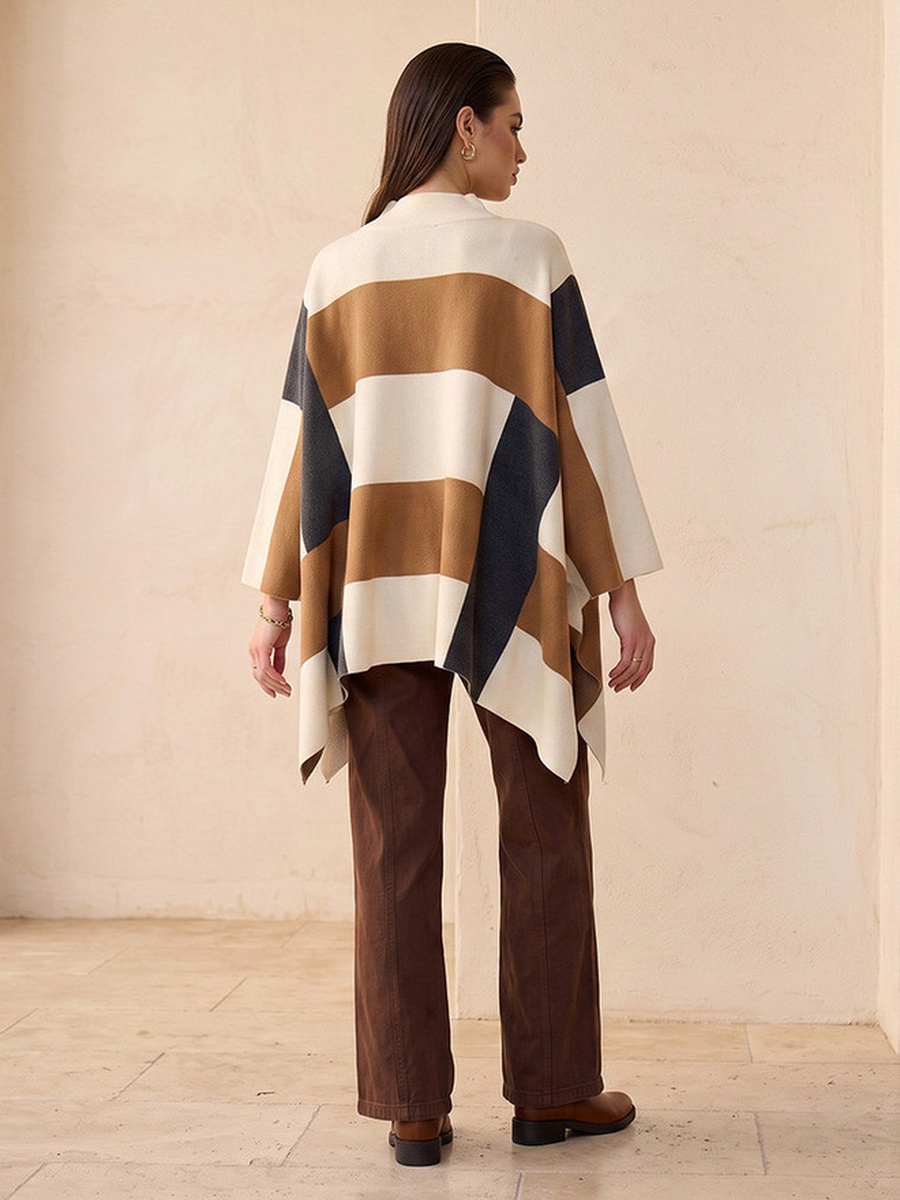 Panelled Poncho with High Neck