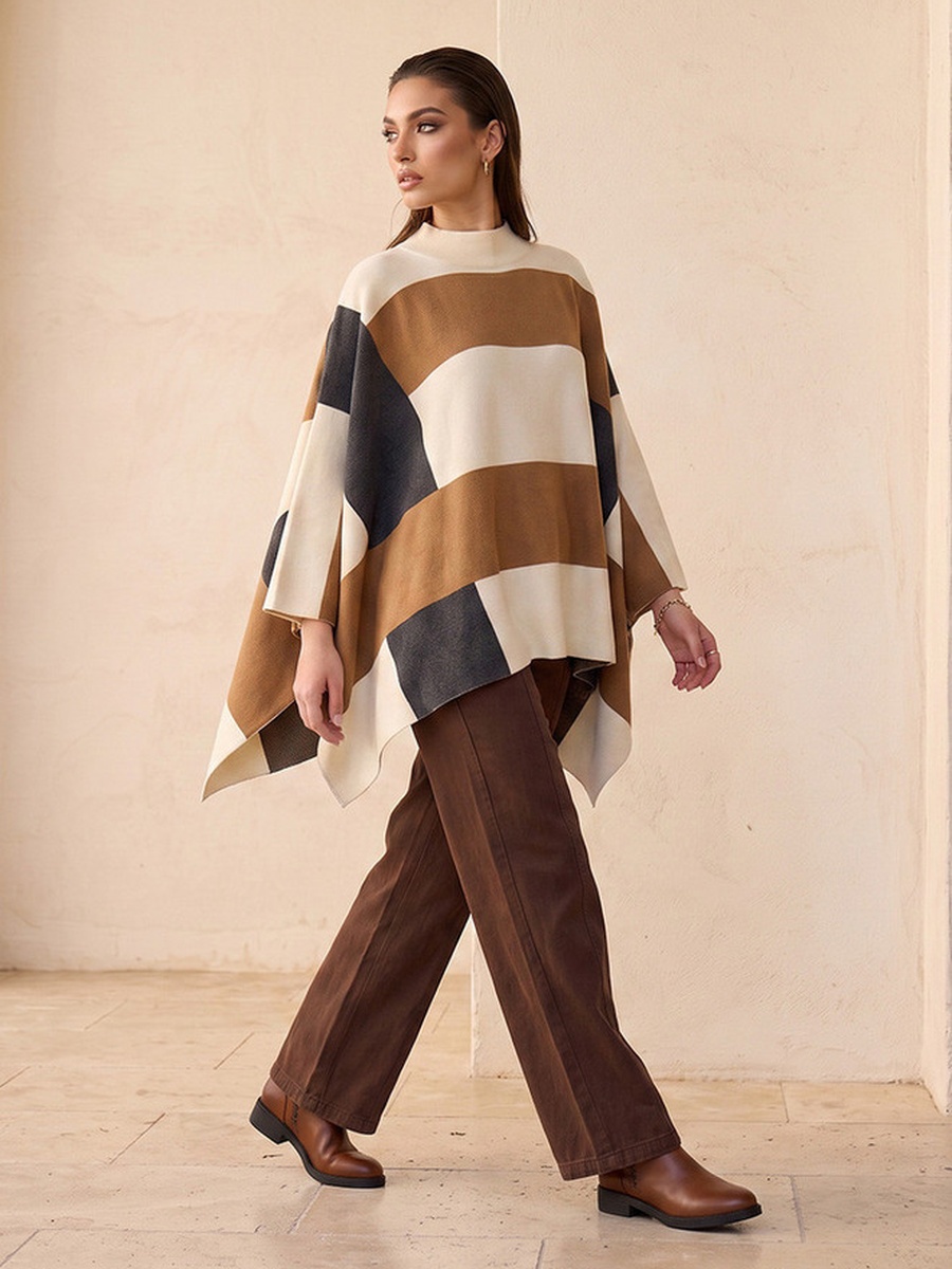 Panelled Poncho with High Neck