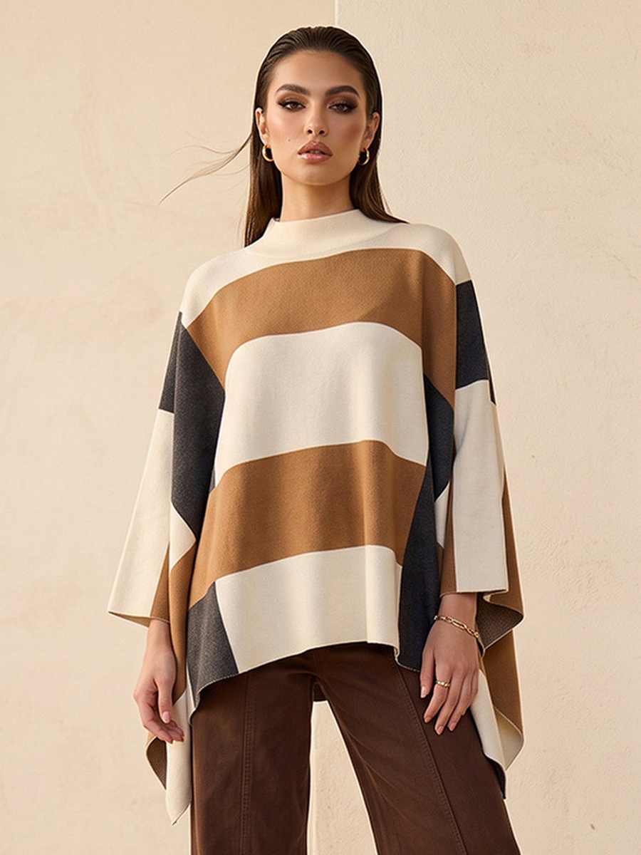 Panelled Poncho with High Neck