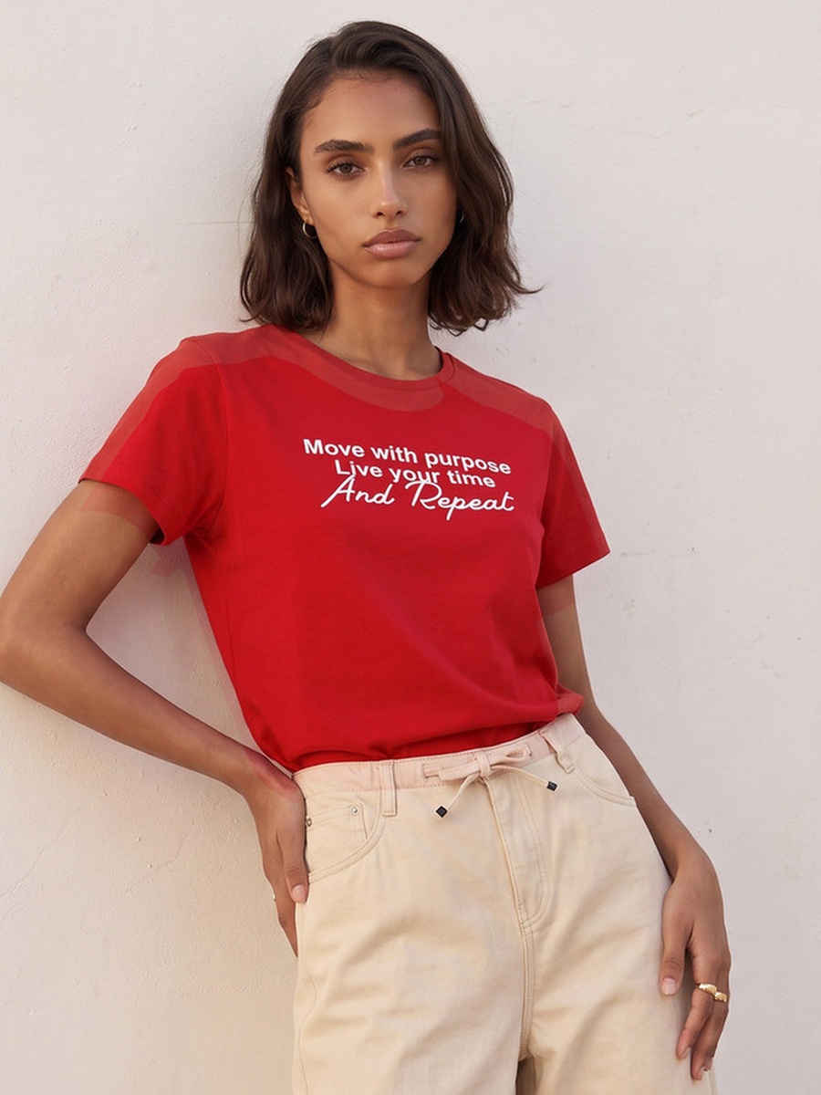Cotton Slogan Print T-Shirt