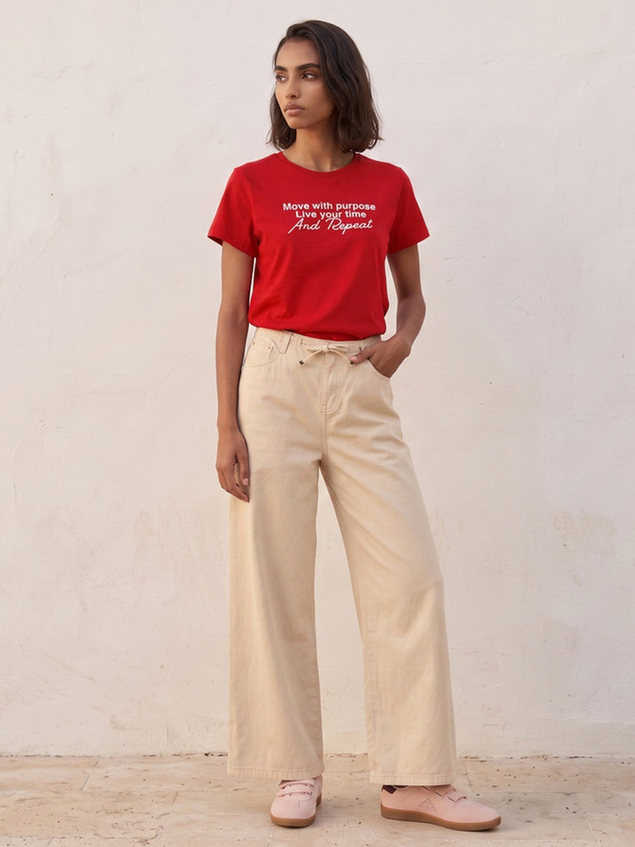 Cotton Slogan Print T-Shirt