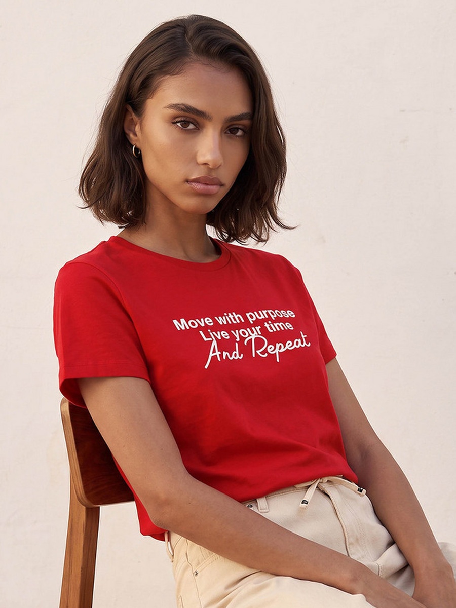 Cotton Slogan Print T-Shirt