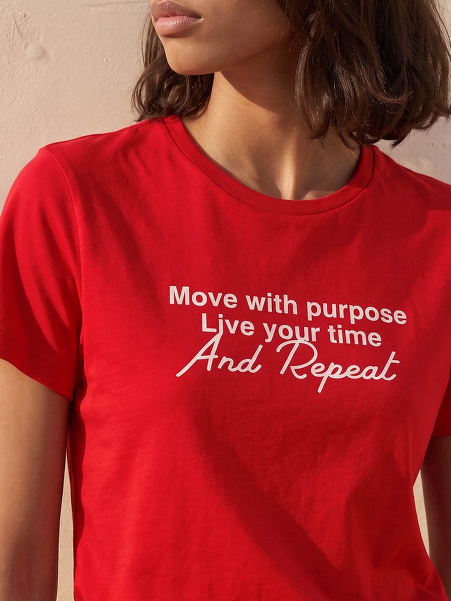 Cotton Slogan Print T-Shirt