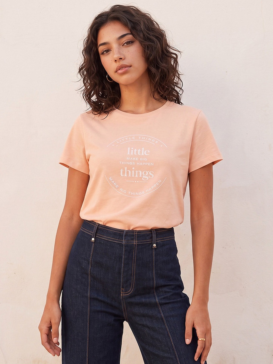 Cotton Slogan Print T-Shirt
