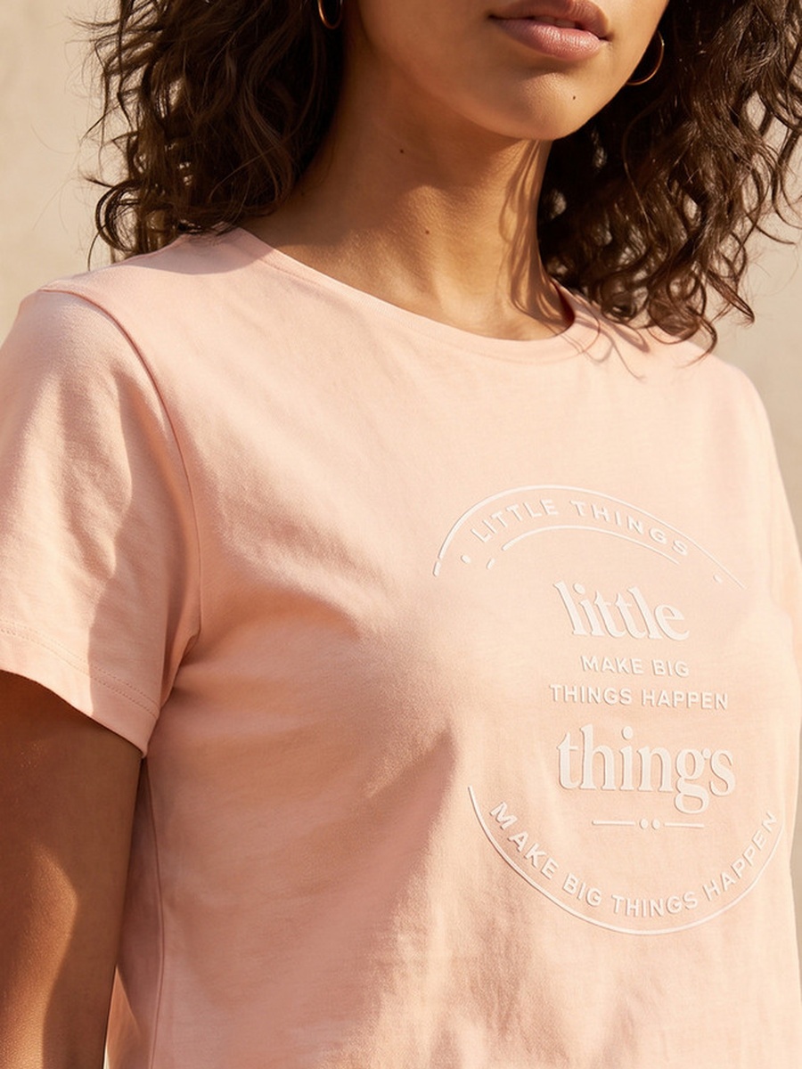 Cotton Slogan Print T-Shirt