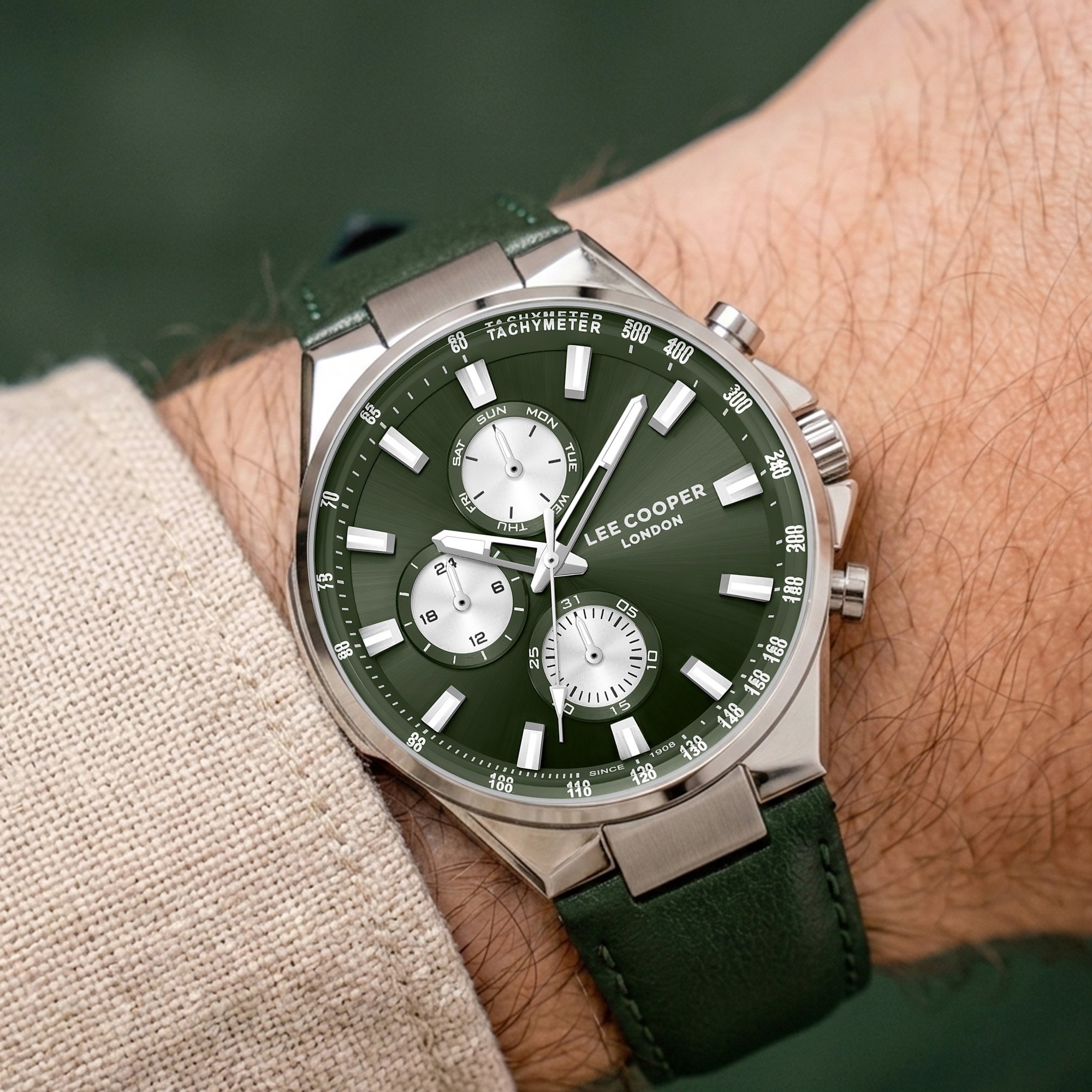 Men Multifunction Dark Green Dial Watch - LC08223.375