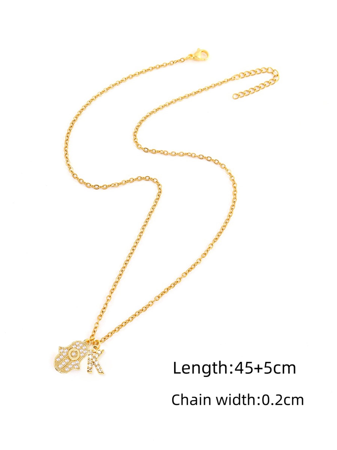 Gold Plated Hamsa and Initial Charm Necklace