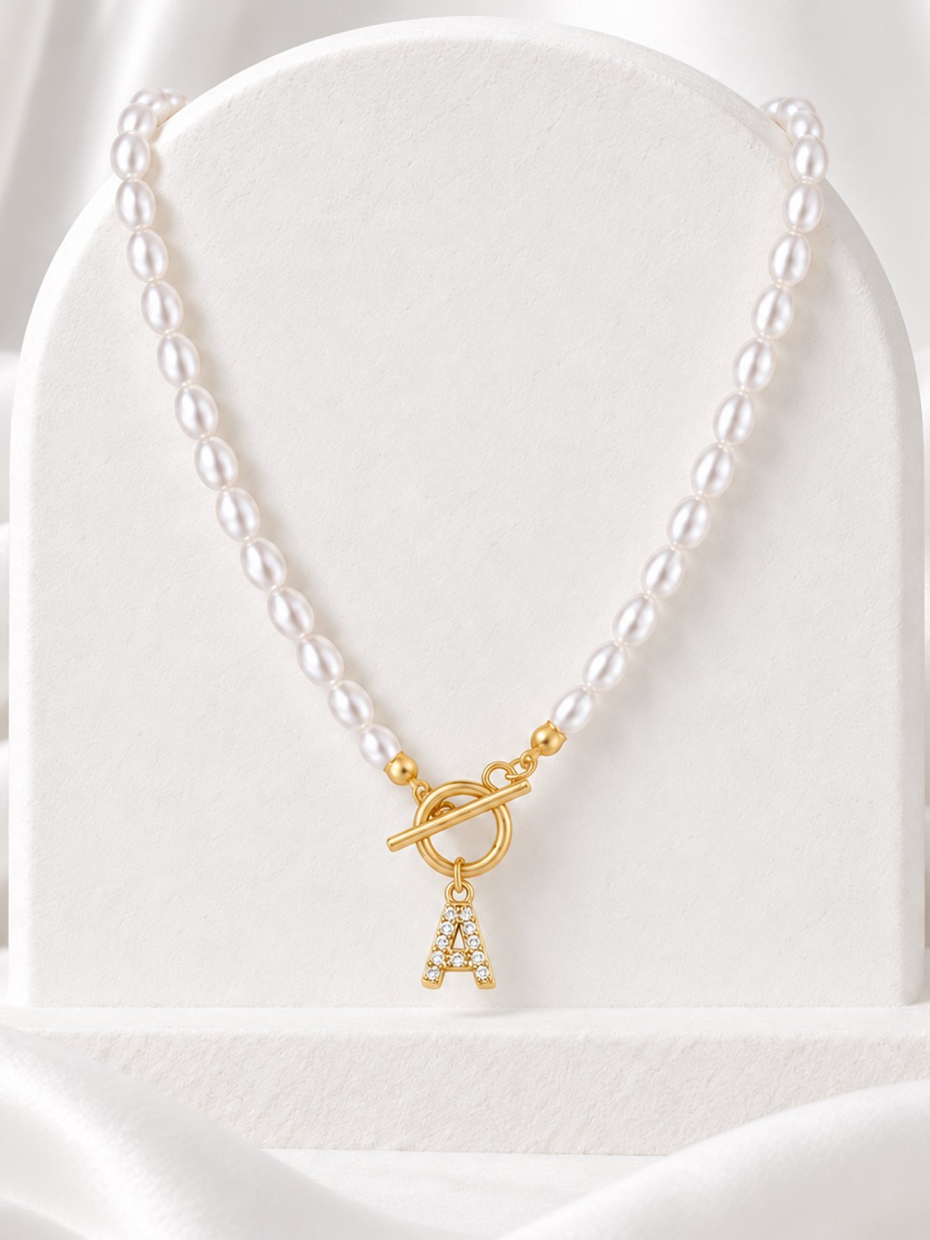 Initial A Pearl Choker Necklace