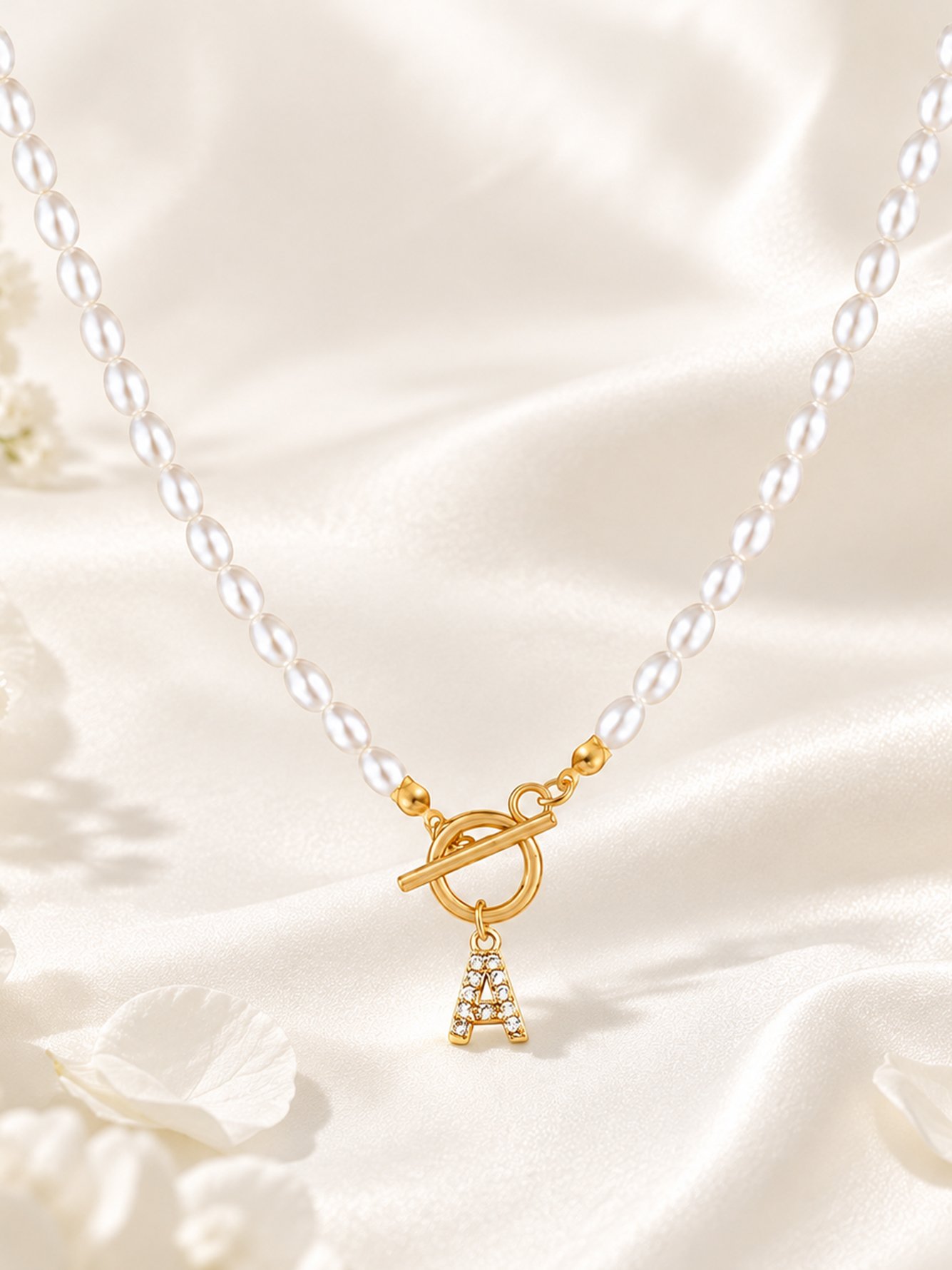 Initial A Pearl Choker Necklace