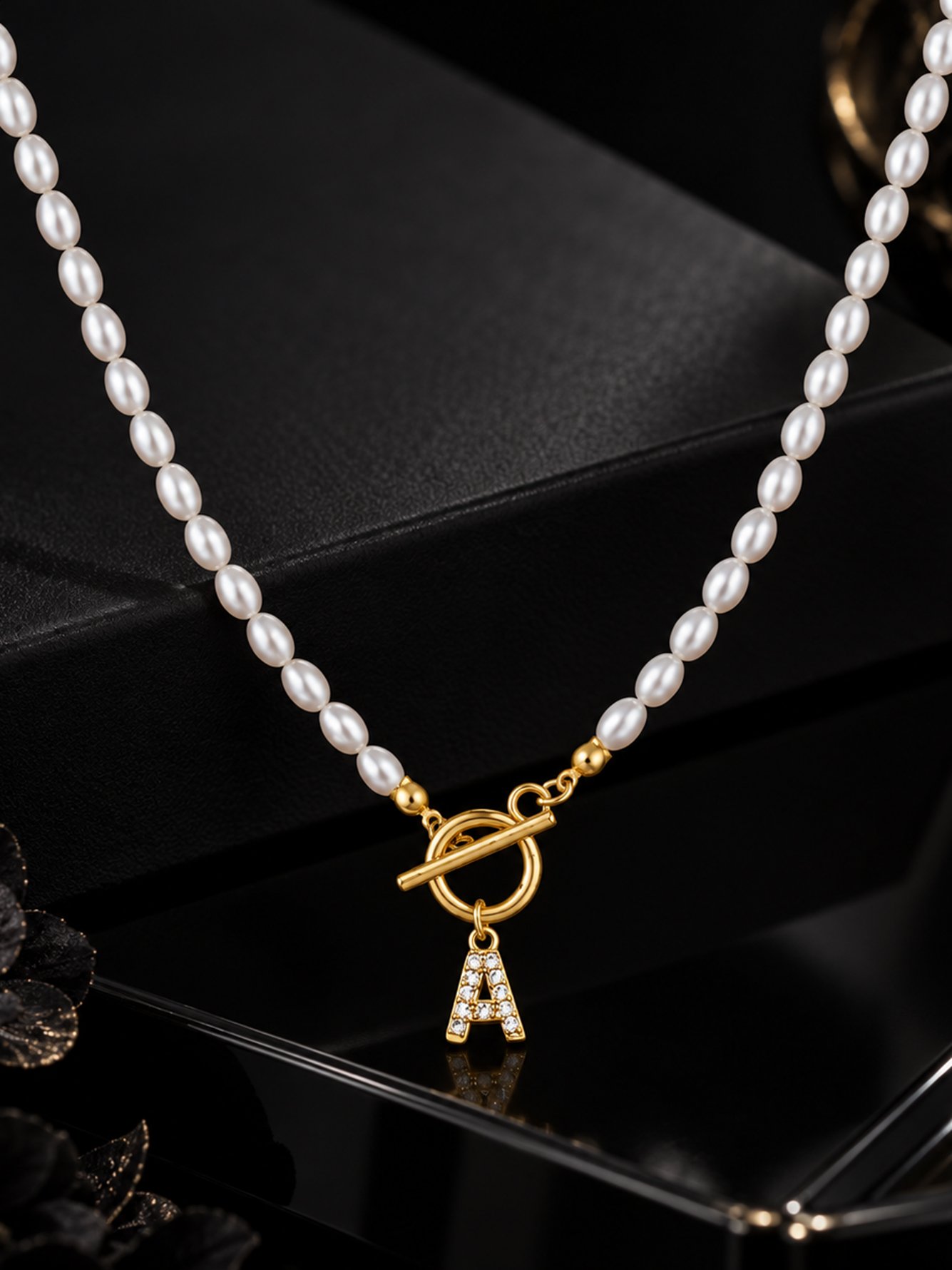 Initial A Pearl Choker Necklace