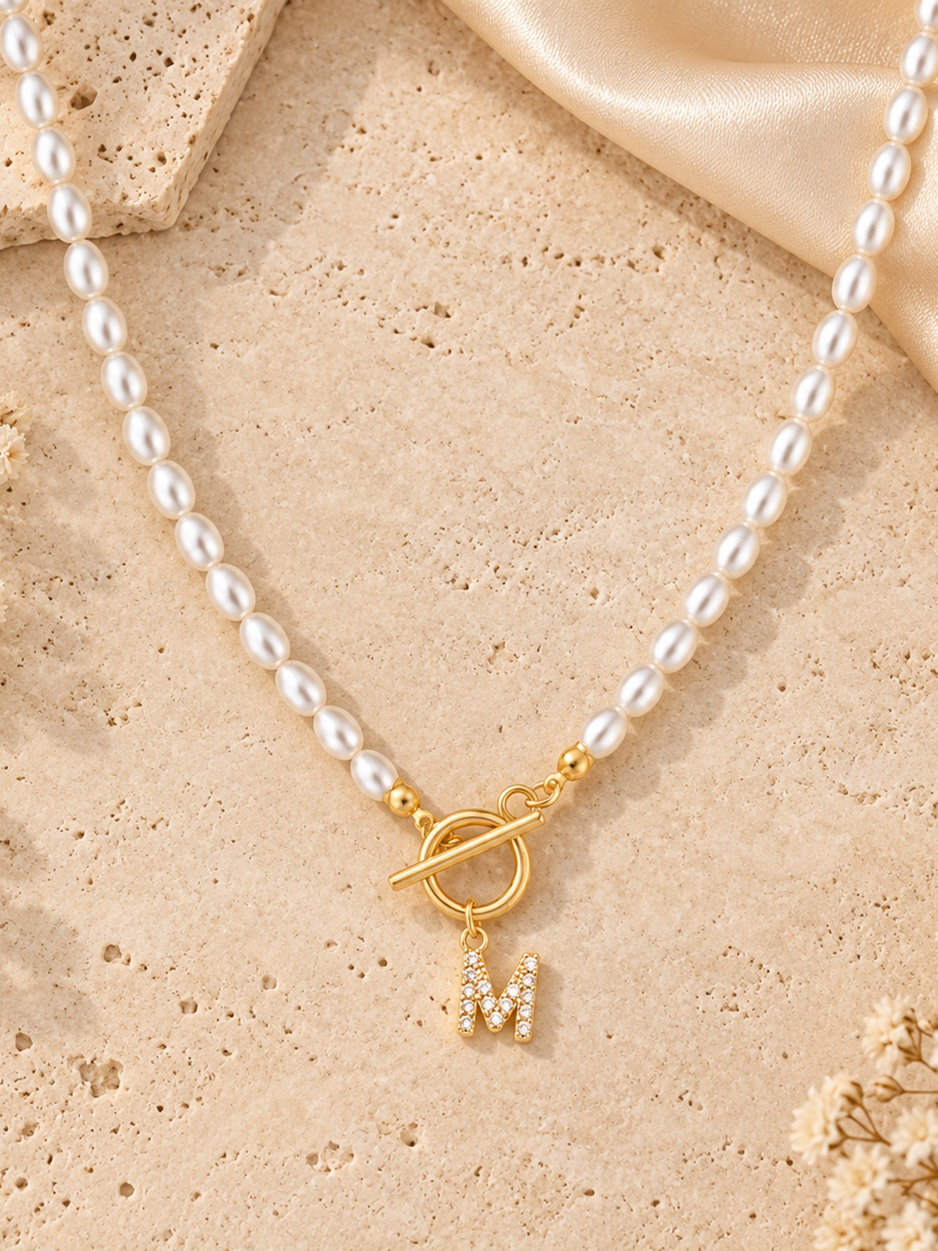 Initial Pearl Choker Necklace