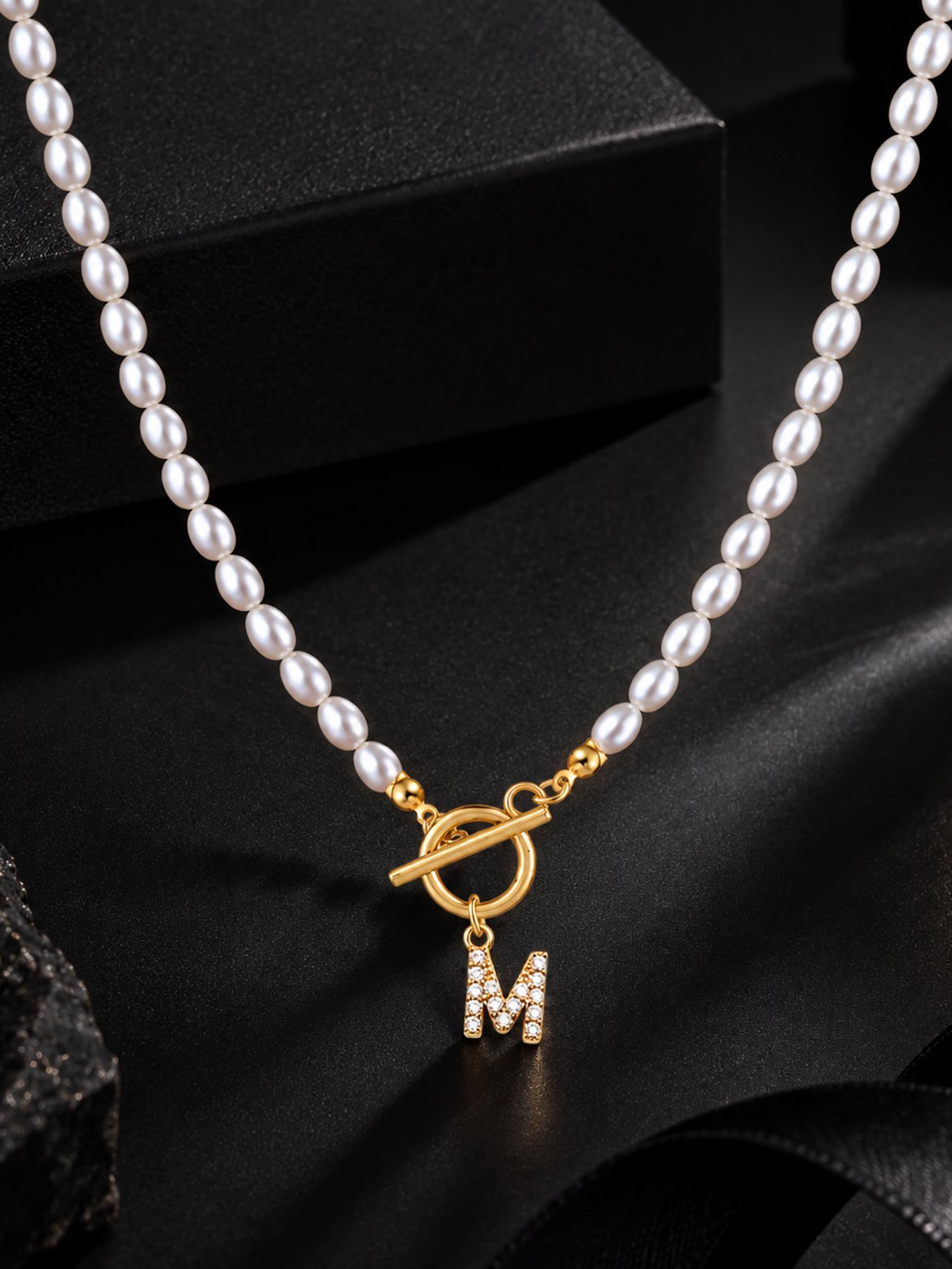 Initial Pearl Choker Necklace