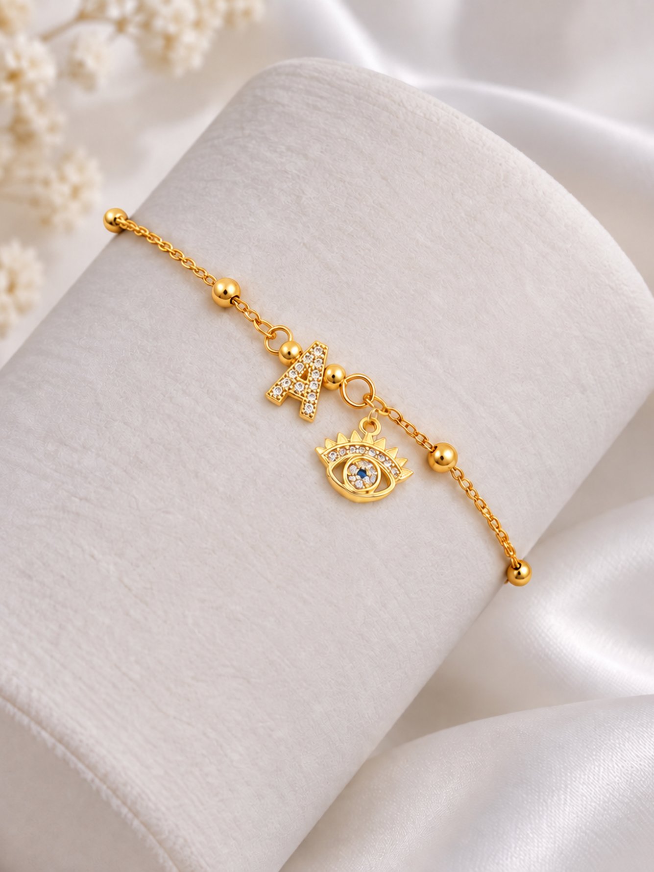 Initial A Eye Pendant Beaded Bracelet
