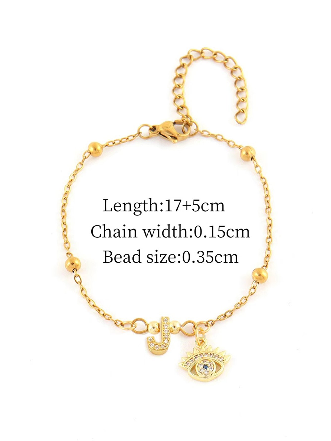 Initial J and Evil Eye Beaded Bracelet