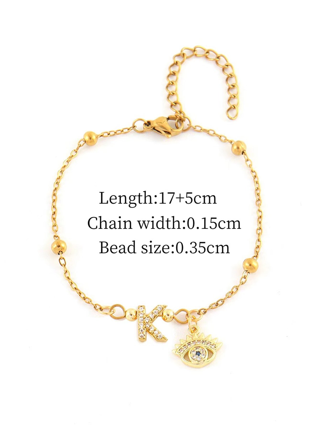 Gold Initial K and Evil Eye Charm Beaded Bracelet
