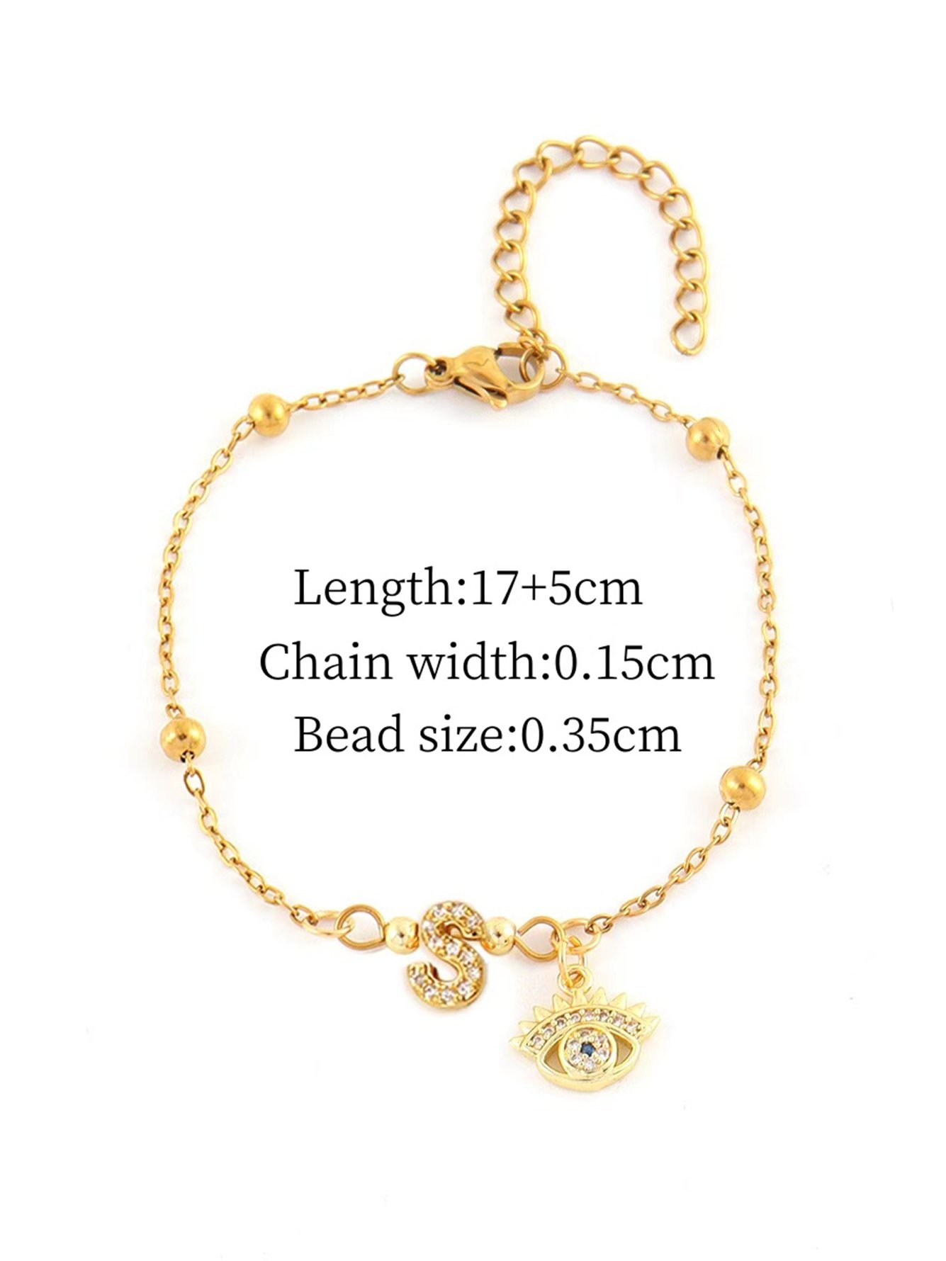 Gold Initial Evil Eye Charm Bracelet