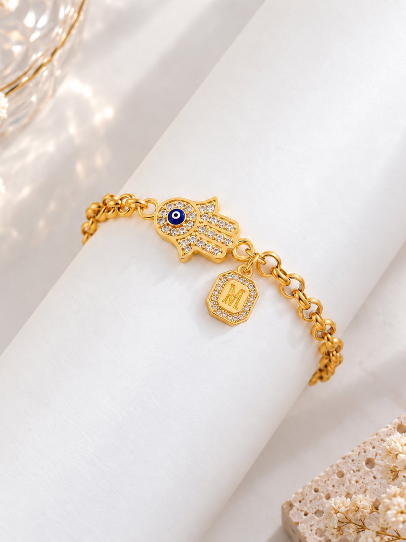 Hamsa Hand Bracelet with Initial Charm